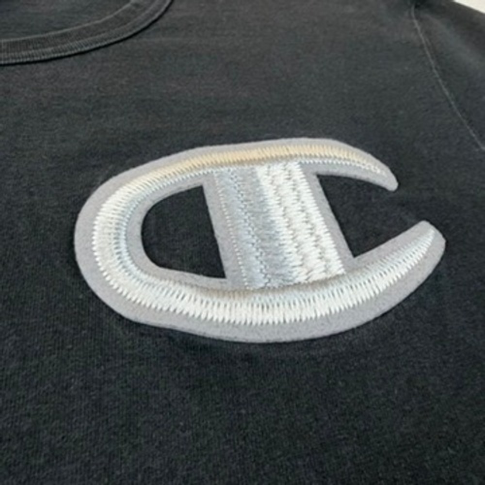 VINTAGE Champion Mens XL Big Logo‎ Embroidered T-Shirt Faded Black Short Sleeve - Picture 8 of 12